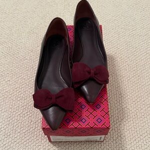 Tory Burch Burgundy Flats with Bow
